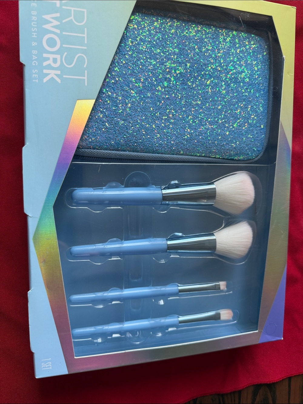 Blue Glitter Makeup Brush & Bag Set